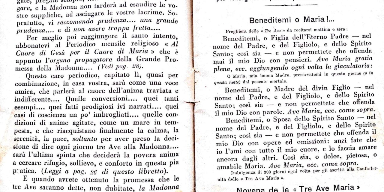 Piccolo catechismo (13 domande) sulla Promessa del Paradiso per le “Tre Ave Maria” (1931)