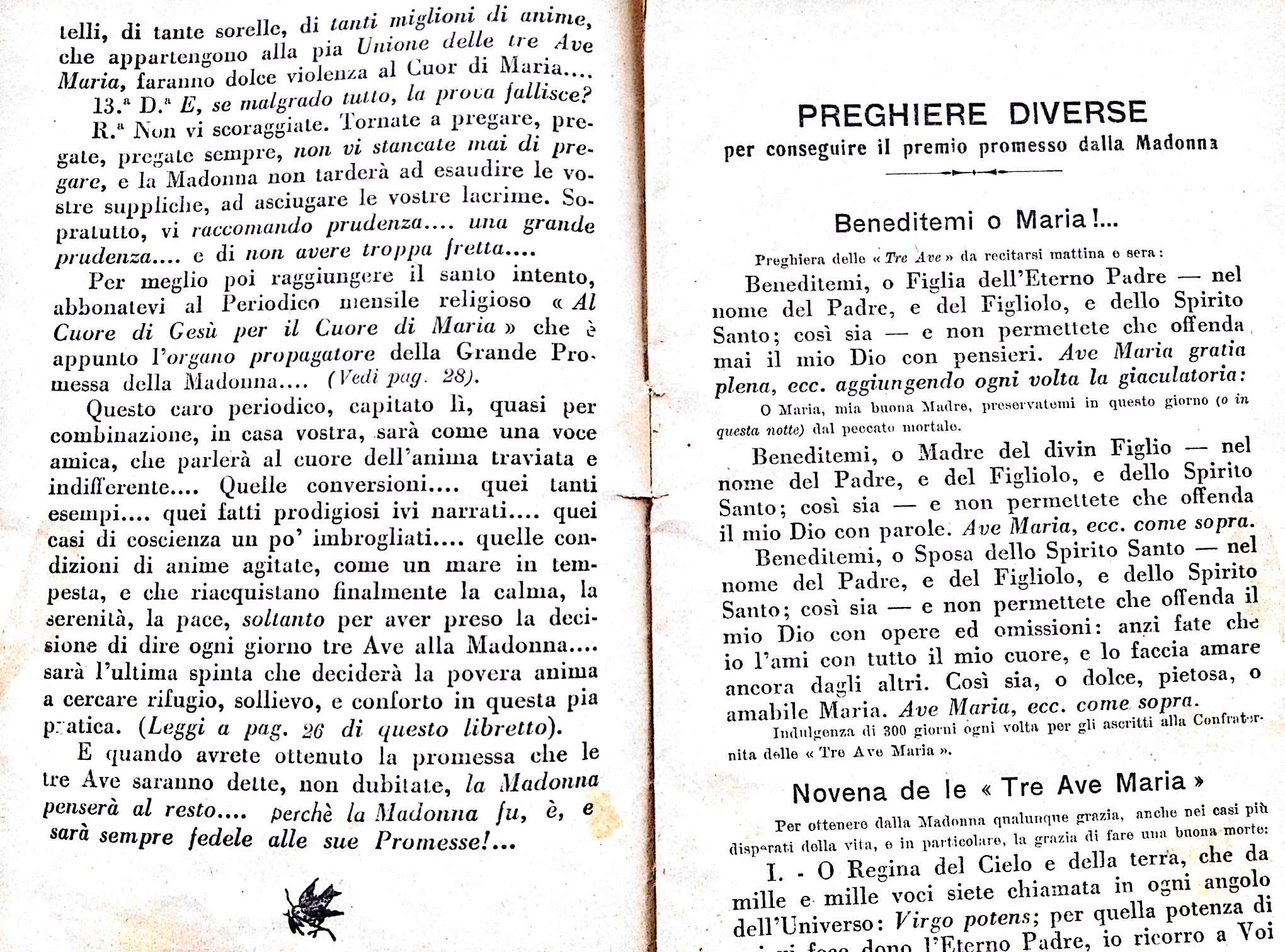 Piccolo catechismo (13 domande) sulla Promessa del Paradiso per le “Tre Ave  Maria” (1931)