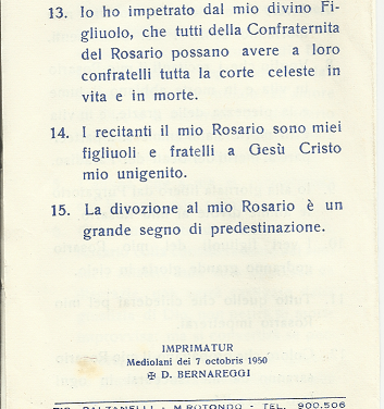 Rosario: 15 Promesse di Maria SS. Imprimatur +