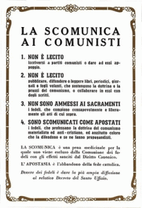 1° luglio 1949, Congregazione del Sant'Uffizio, "scomunica ai comunisti"