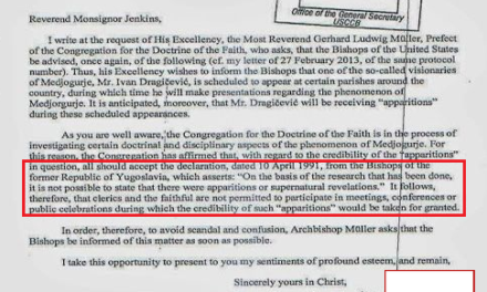 DOCUMENTO Santa Sede: la Gospa di Medjugorje non può essere considerata una vera apparizione