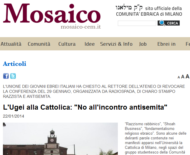 Sito della com. ebraica milanese: “non si sa cosa verrà deciso” per la conf. del 29 gennaio