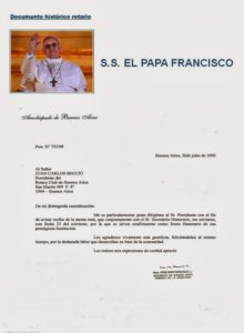 Bergoglio ringrazia il Rotary Club di Buenos Aires per averlo nominato socio onorario