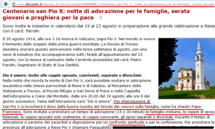 Curie e affini. TG Treviso non esita: “Diocesi apre a divorziati NEL SEGNO di Pio X”