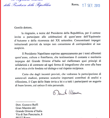 Napolitano insiste: 4 telegrammi alla massoneria in meno di un anno