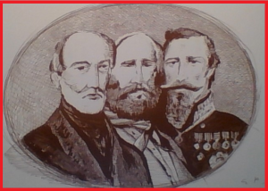 Il carbonaro amico dei massoni Mazzini, il Gran Maestro Garibaldi e il massone Presidente del Consiglio La Marmora. [illustrazione di Enzo Patti tratta da p.56 di "Osso, Mastrosso e Carcagnosso", di Vincenzo Macrì, edito da Rubettino]