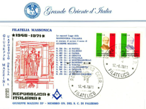Esempio di filatelia massonica e mazziniana. Fonte: Collezione filatelica di Renato Boeri presente sul sito del Grande Oriente d'Italia