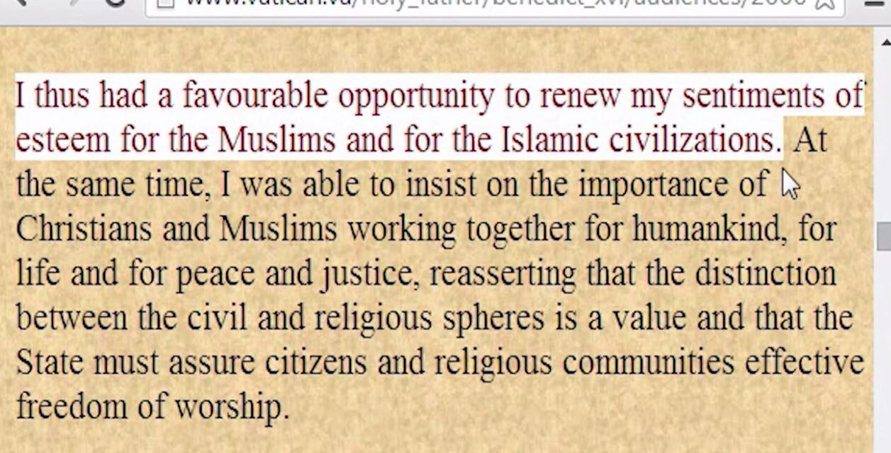 J. Ratzinger: sentimenti di stima nei confronti dei musulmani e della civiltà islamica