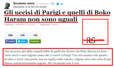 Sull’Huffington Post, la strage di Charlie Hebdo è più grave dell’eccidio di Boko Haram in Nigeria