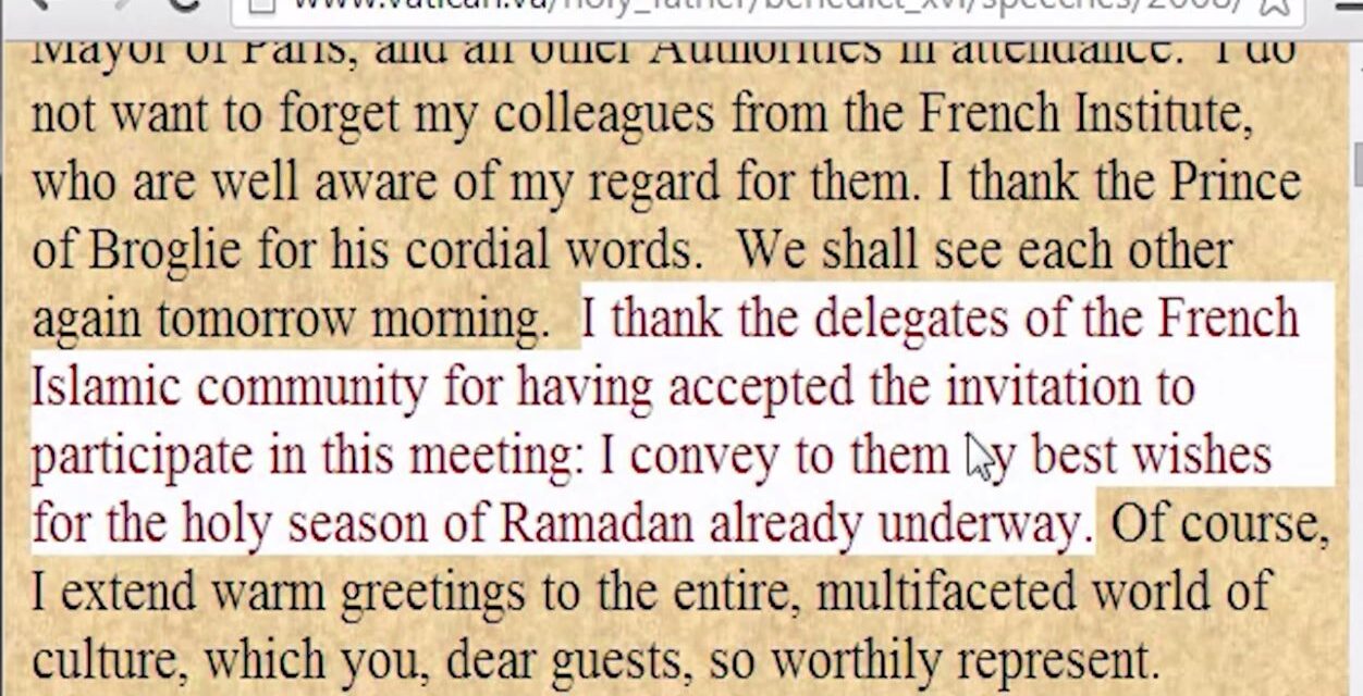 J. Ratzinger: affermazioni su modernismo, nuovo ordine mondiale, Ramadan