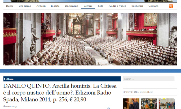 [DANILO QUINTO PER LE EDIZIONI RADIO SPADA] ‘Ancilla Hominis’ recensito su ConcilioVaticanoSecondo.it