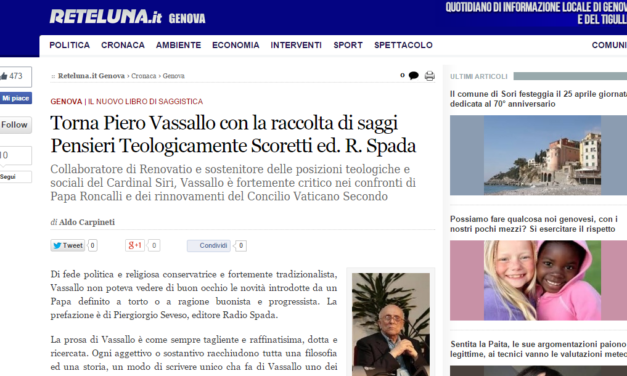 [ED. RADIO SPADA] ‘Pensieri teologicamente scorretti’ di P. Vassallo, una recensione su Reteluna Genova
