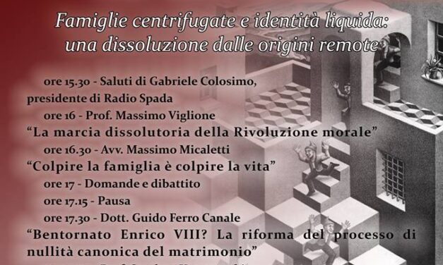 [VIDEO] In preparazione di ‘Dal divorzio al gender’, la registrazione del convegno RS-CCC svoltosi a Teramo il 22.5.15