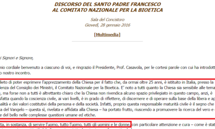 Bergoglio fuori controllo: ‘Chiesa non rivendica spazio privilegiato in bioetica’