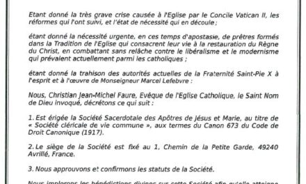 Nasce la ‘Società Sacerdotale degli Apostoli di Gesù e Maria’. Eretta con decreto di Mons. Faure per ‘combattere il modernismo’