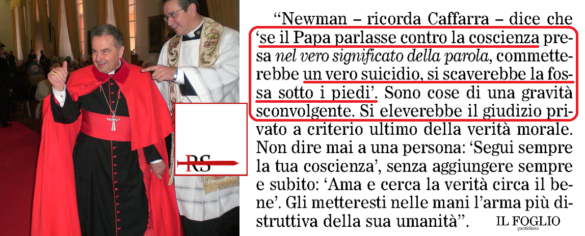Caffarra rilancia citando Newman: ‘se Papa parla contro coscienza si scava fossa sotto i piedi’, ‘Amoris Laetitia crea grande confusione’