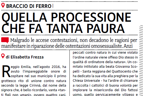 E. Frezza dal quotidiano La Croce: ‘Sputateci pure addosso, il 3 giugno ci saremo e sfileremo orgogliosi’