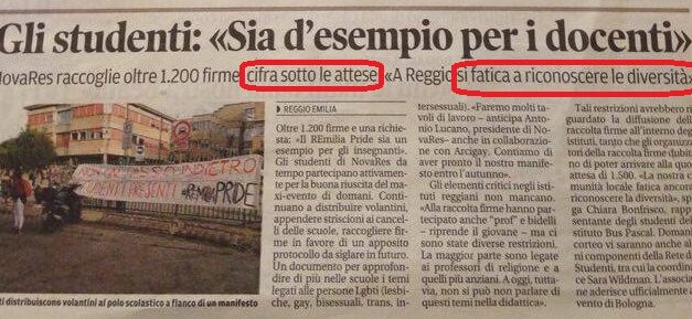 Studenti reggiani tentano una raccolta firme pro gay pride. Ed è FLOP!