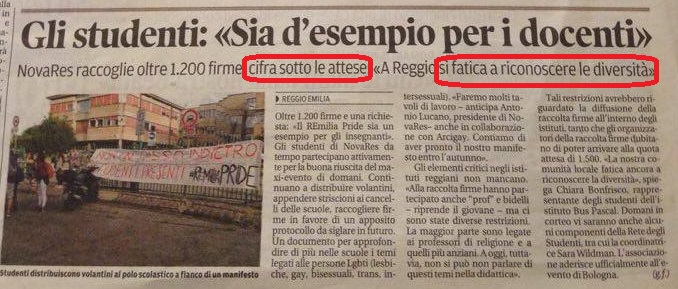 Studenti reggiani tentano una raccolta firme pro gay pride. Ed è FLOP!