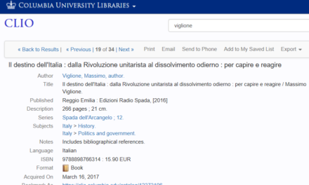 ‘Il destino dell’Italia’ di M. Viglione (Ed. Radio Spada) acquisito in 20 tra le principali biblioteche universitarie del mondo