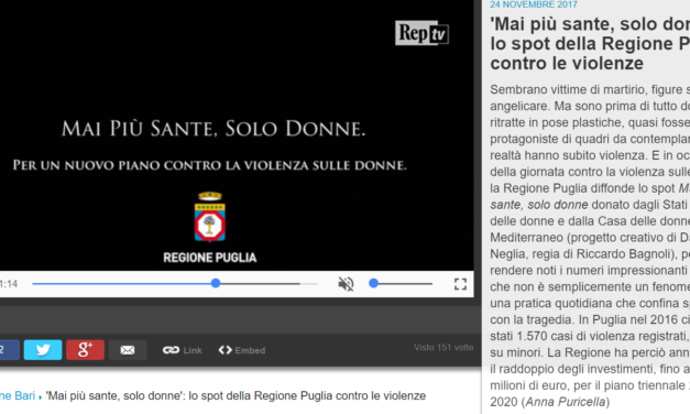 Lo spot blasfemo di Regione Puglia contro la violenza sulle donne