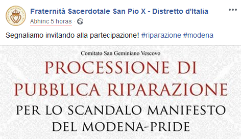La Fraternità San Pio X invita ufficialmente a partecipare alla processione di riparazione
