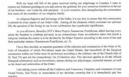 La “Messa Tridentina”? Espulsa ufficialmente dal Sovrano Militare Ordine di Malta