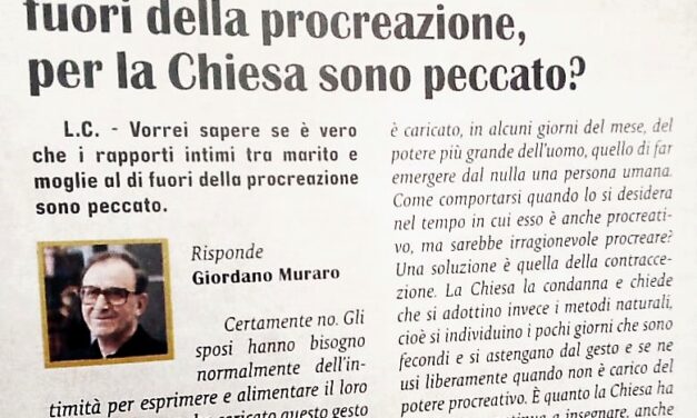 Postille a ‘Famiglia Cristiana’ sulla morale matrimoniale e sulla creazione.