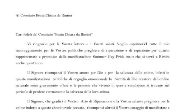 Il Comitato Beata Chiara da Rimini riceve la benedizione di Mons. Schneider