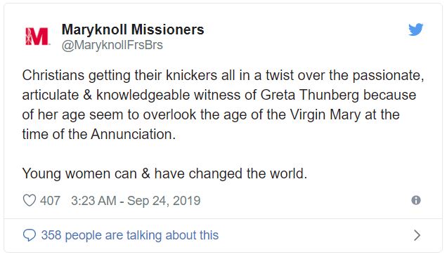 Missionari cattolici paragonano Greta alla Vergine Maria