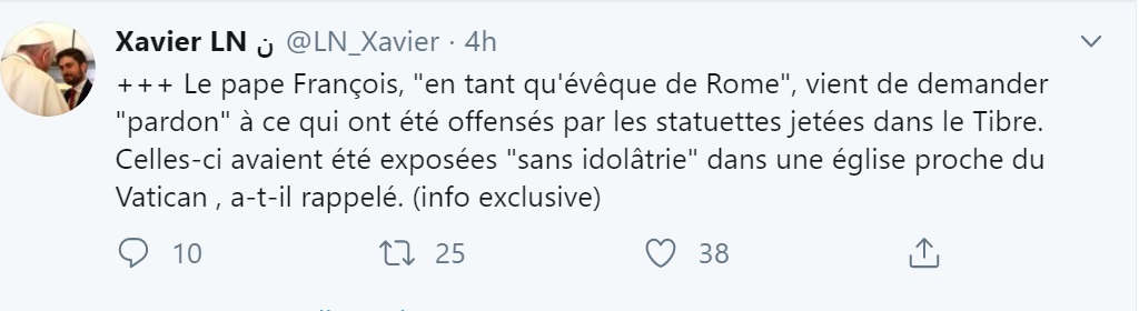 Bergoglio chiede perdono per la rimozione delle “Pachamamas”