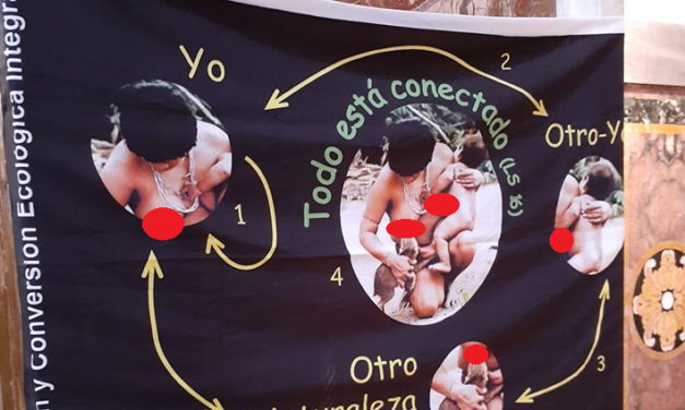 Sinodo, ecco l’immagine della donna che allatta la bestia di fianco all’altare.