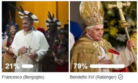 Esito del sondaggio-quiz su Benedetto XVI e Francesco. Il 79% dice Benedetto ed ha ragione: la frase è sua.