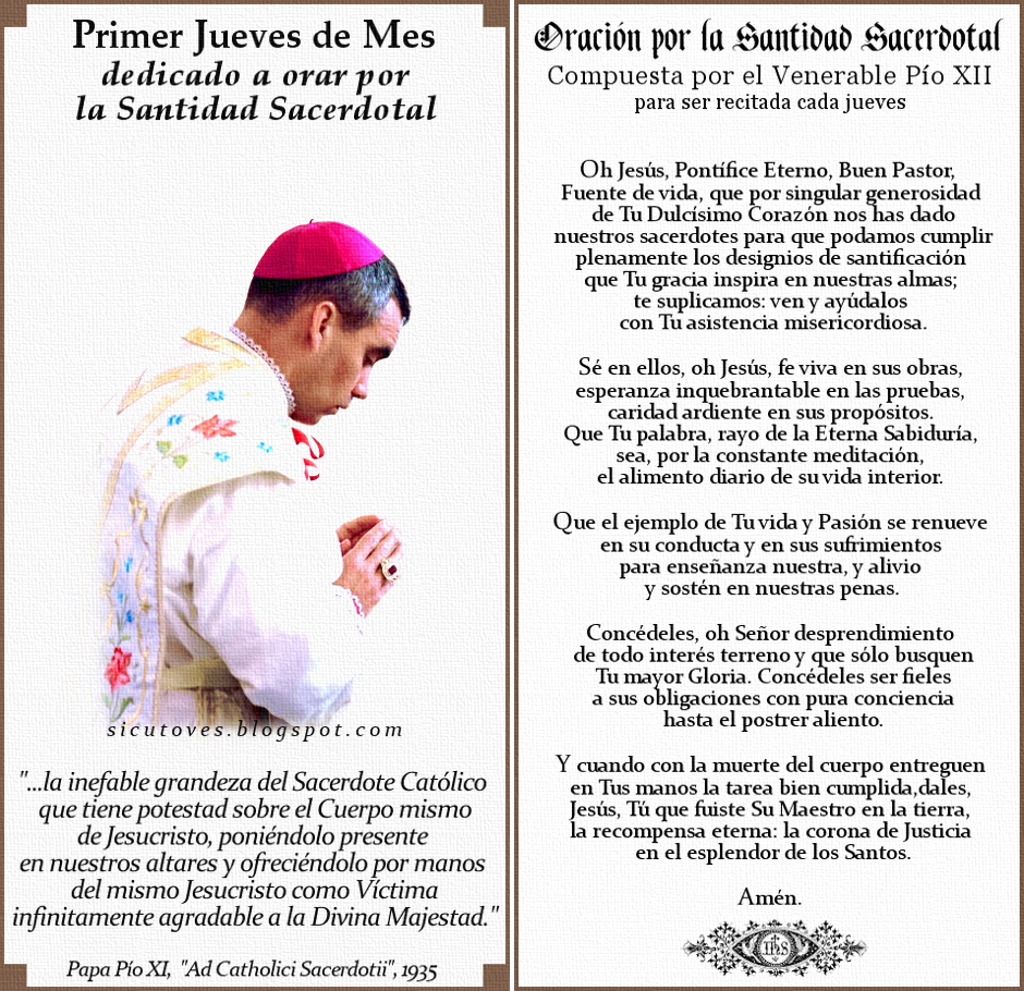 [DIFUNDE TU FE CATOLICA] PRIMER JUEVES DE MES: Oremos por la Santidad de nuestros Sacerdotes