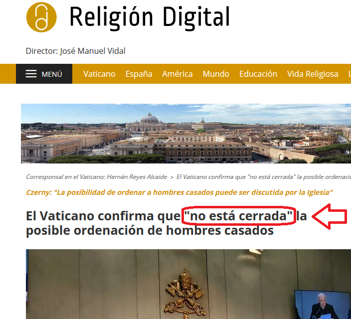 RD: “Vaticano conferma che NON è chiusa porta a ordinazione uomini sposati”